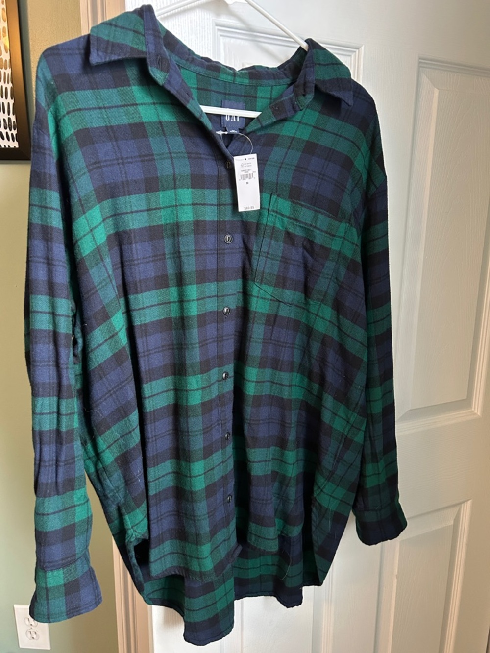 NWT - GAP Green & Navy Plaid Button-down flannel Shirt